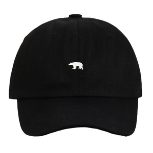 Casquette de baseball noire minimaliste avec broderie d'ours polaire blanc sur coton