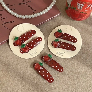 Cute Strawberry Polka Dot Hair Clips Red White Alloy Resin Sweet Korean Style Side Snap Clips For Girls Women