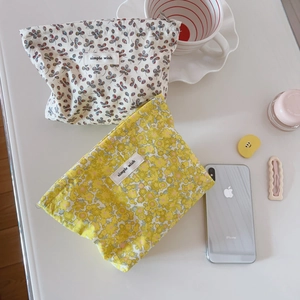 Borsa Trucco In Cotone Floreale Pochette In Tela Con Cerniera Portatile Organizzatore Da Viaggio Piccolo Stile Fresco
