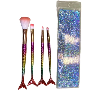 4-piece mermaid makeup brush set with gradient fishtail handles and soft fiber bristles