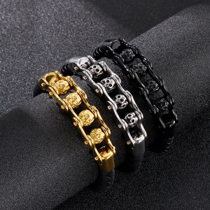 Bracelets tête de mort punk rock en acier inoxydable doré, argenté et noir