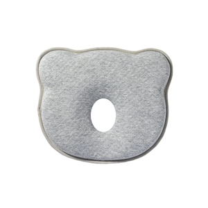 Gray bear-shaped memory foam baby pillow with central hollow for infant head positioning