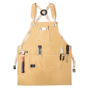Heavy Duty Canvas Work Apron Multi Pockets Cross Back Leather Straps For Woodworking Electrician Barber Waterproof Tool Bib