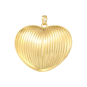 French vintage 18K gold plated heart pendant with striped texture and metallic shine