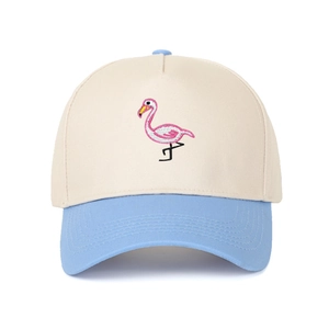 Retro Flamingo-Stickerei Baseballkappe in Beige und Hellblau mit Kontrastfarben-Design
