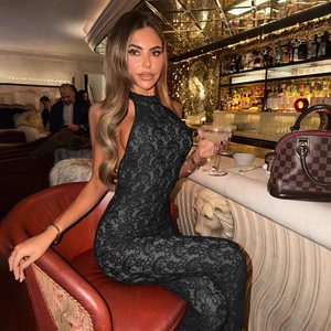Combinaison Dos Nu En Dentelle Sans Manches Coupe Ajustée Sexy Pantalon Long Une Pièce Pour Femme