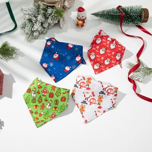 Christmas Pet Bandana Set with Santa and Snowman Prints for Dogs and Cats