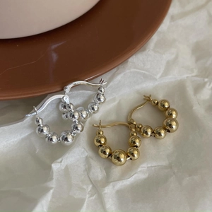 Elegant S925 sterling silver beaded hoop earrings in gold and silver finish