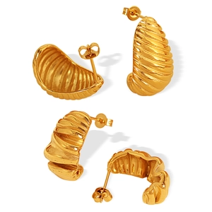Chic 18K gold plated stainless steel hoop earrings with spiral twist texture