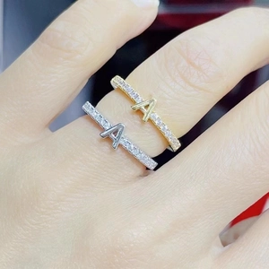 Minimalist 18K gold and silver plated A-letter rings with micro-pave cubic zirconia