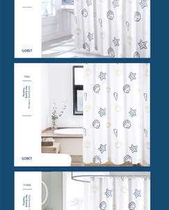 Detailed view of digital printing on waterproof polyester shower curtain with starfish