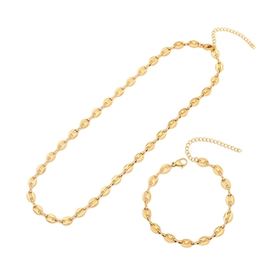 Golden stainless steel pig nose chain jewelry set featuring a necklace and bracelet