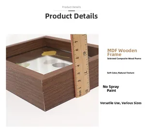 Detail showing 3cm thickness of brown MDF wood frame with natural grain texture