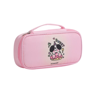 Pink cartoon dog pencil case with handle and Sweet print on white background