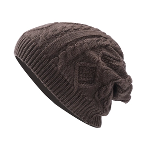 Dunkelbraune Strickmütze mit Zopfmuster für Damen und Herren, warme Wintermütze im Beanie-Stil