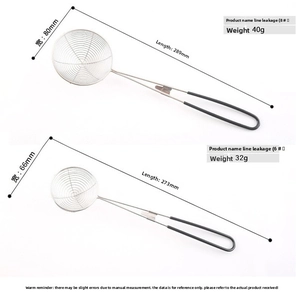 Sizing chart for 304 stainless steel mesh skimmer with handle in 6 and 8 inch sizes
