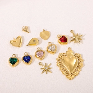 Heart Star Water Drop Charms Stainless Steel Gold Plated Zircon Gemstone Pendants For DIY Jewelry Making Necklaces
