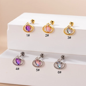 Herz Mondstein Knorpel Ohrring Stecker Kupfer Zirkon Edelstahl Schraubverschluss Krone Piercing Schmuck Damen
