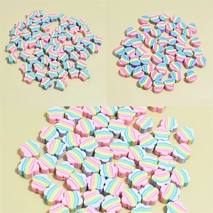 Bunte 10mm Polymer-Ton-Perlen in Herz-, Stern- und Blumenform mit Regenbogenstreifen