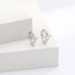Minimalist S925 sterling silver hoop earrings with clear round cubic zirconia stones