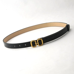 Classic black leather belt with gold double-ring buckle on a clean white background