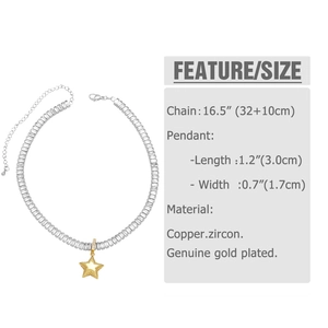 Detail showing gold plated star pendant with sparkling zircon stone tennis chain necklace