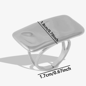 Detailed view of silver minimalist bar ring with dimensions showing 1.8cm length