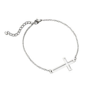 Minimalist silver cross pendant bracelet with adjustable link chain and lobster clasp