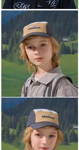 Detail of outdoor quick-dry kids baseball cap with Daniel embroidery and mountain logo