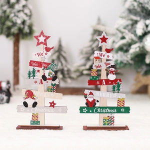 Christmas Tree Desktop Decoration Painted Wood Cartoon Gnome Snowman Ornament DIY Assembly Holiday Gift