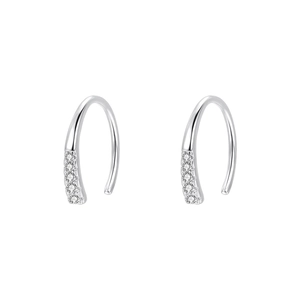 S925 sterling silver hoop earrings with five inlaid white zircon stones on white background