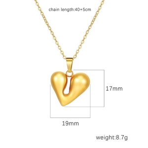 Polished 18K gold heart pendant necklace for women with dimensions and weight specs