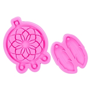 Roze siliconen mal set voor DIY dromenvanger en veer oorbellen knutselen op wit