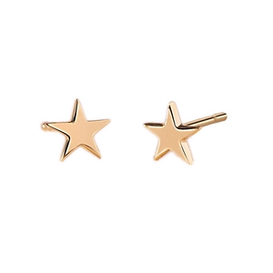 Minimalist gold star stud earrings with a high-polished finish on a clean white background