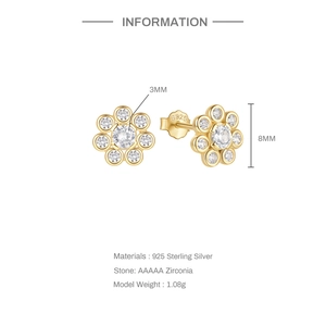 Detailed macro view of S925 sterling silver flower earring with AAAAA zirconia inlay