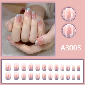Gradient pink and blue glossy press-on nails set with 24 pieces in model A3005