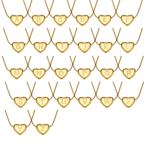 18k gold plated stainless steel heart initial necklaces set with 26 letters snake chain