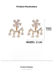 Detailed view showing the 2.3cm floral tassel earring with zircons and 925 silver needle