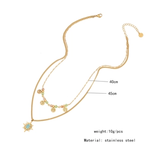 Detail showing 40cm and 45cm double layer stainless steel necklace with sun and leaf charms