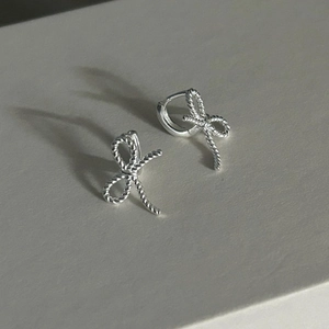 925 Sterling Silver Bowknot Hoop Earrings Twisted Rope Ribbon Texture Minimalist Dainty Jewelry For Women