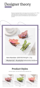 Detail view of acetate butterfly hair claw clip with rhinestones and gradient colors