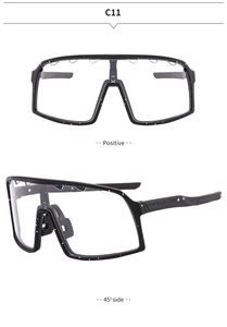 Close-up of C11 outdoor cycling glasses with black speckled frame and clear lens