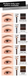 Detail showing 6 shades of waterproof pull-cord eyebrow pencils for various hair colors