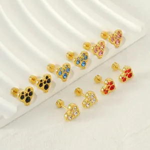 Orecchini A Lobo Cuore Acciaio Inossidabile Placcato Oro 18K Strass Chiusura A Vite Gioielli Moda Donna