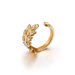 Bague feuille dorée ajustable sertie de zircons avec un design géométrique moderne