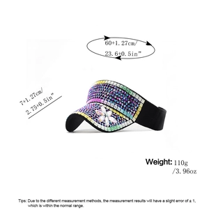 Sparkly full rhinestone open top sun visor hat with colorful crystals for women