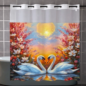 Détail de l'imprimé cygne sur rideau de douche double couche avec œillets métalliques