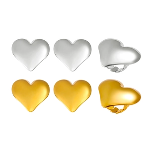 Minimalist 18K gold and silver stainless steel heart rings with adjustable open bands