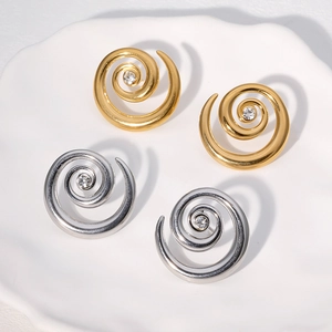 Spiral Vortex Stud Earrings Stainless Steel With Zircon 18K Gold Plated Fashion Minimalist Jewelry For Women