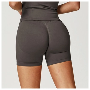 Detail view of seamless high-waisted gym shorts with scrunched butt-lifting design